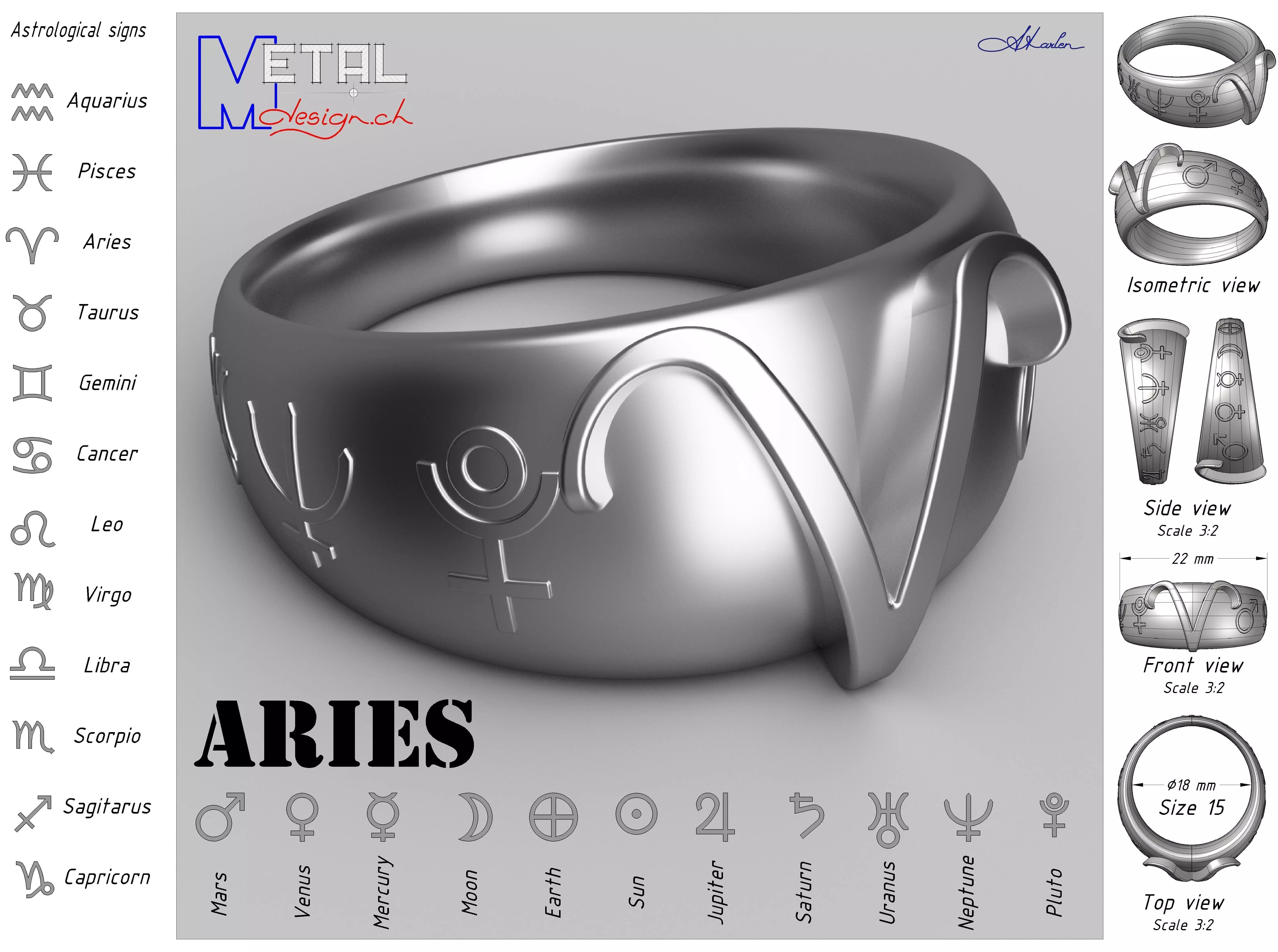 AST-rings silver ring with symbols 3D print model
