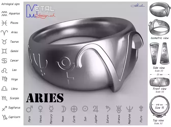 AST-rings silver ring with symbols