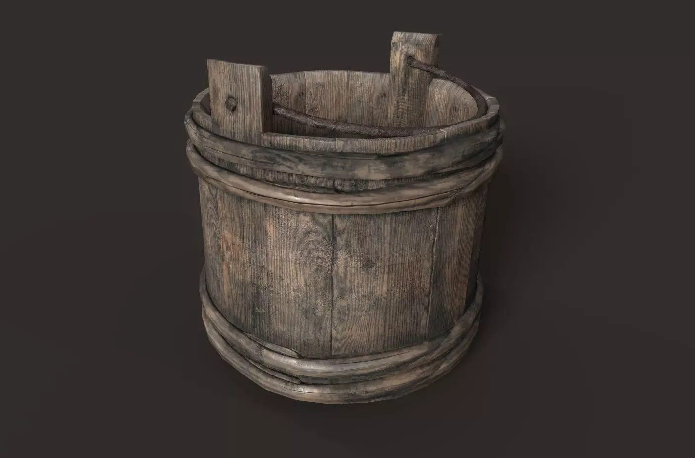 Wooden bucket Low-poly 3D model_0