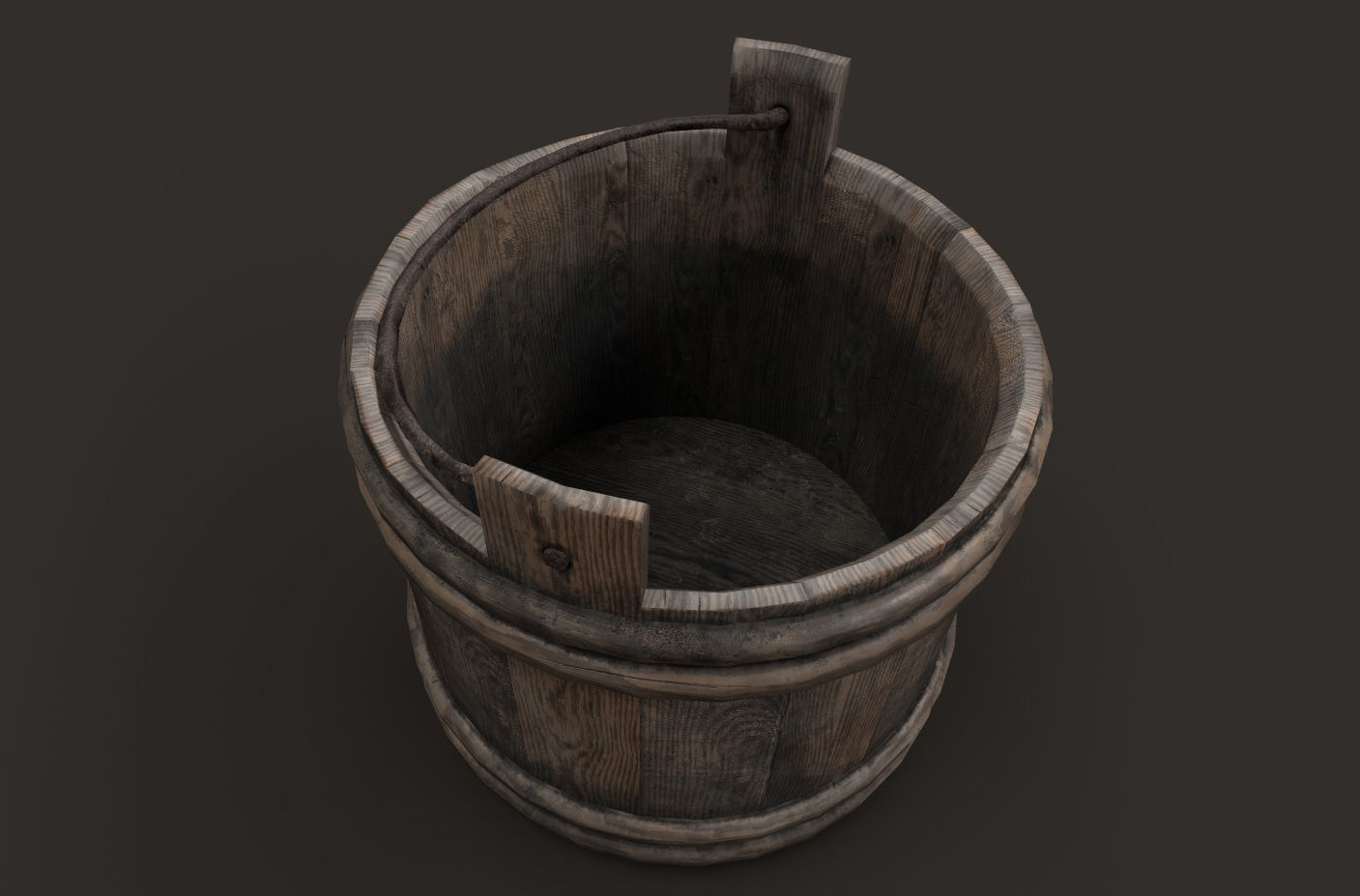 Wooden bucket Low-poly 3D model_2