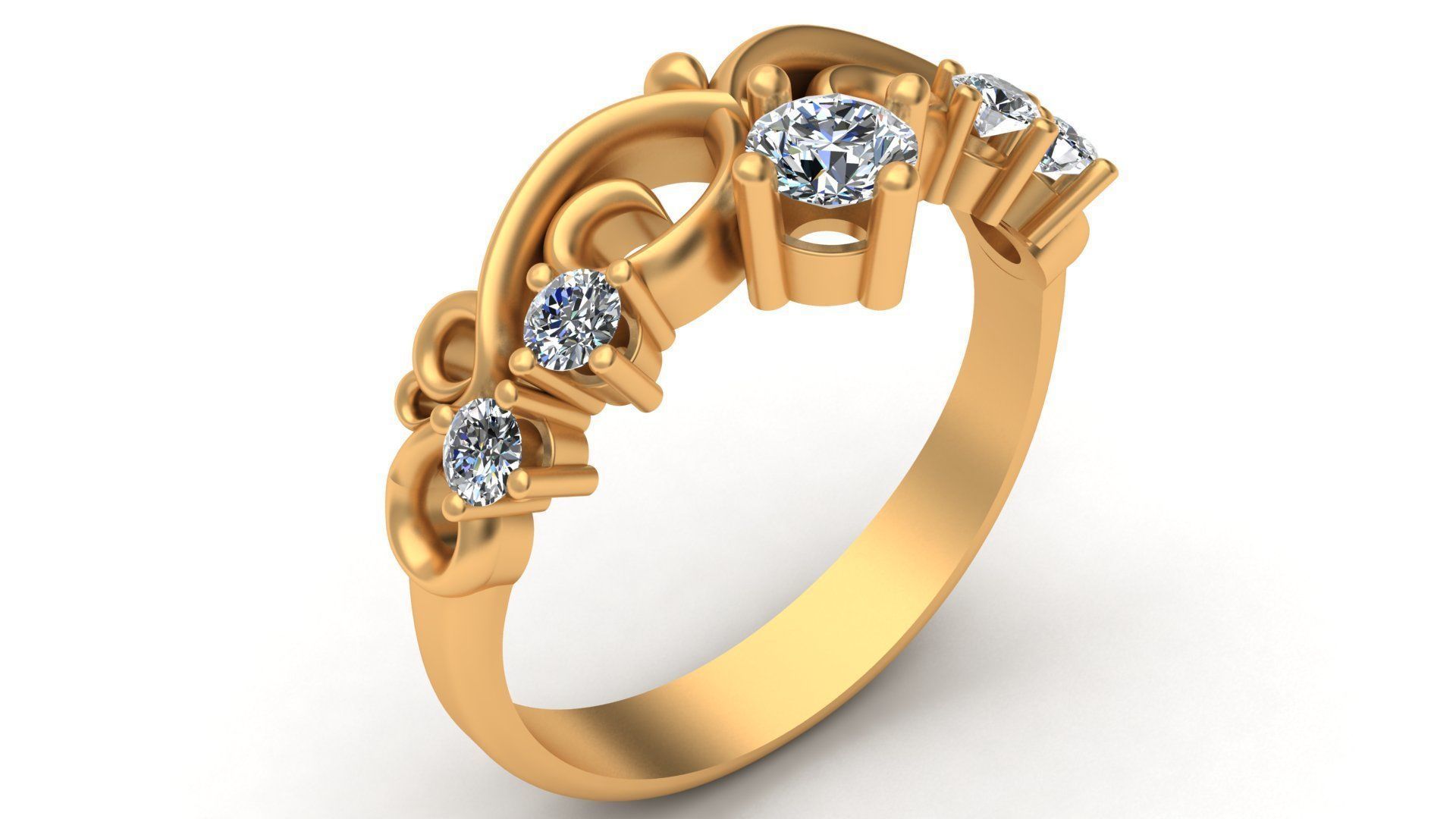 Crown Engagement Diamond Gold Ring 3D print model_5