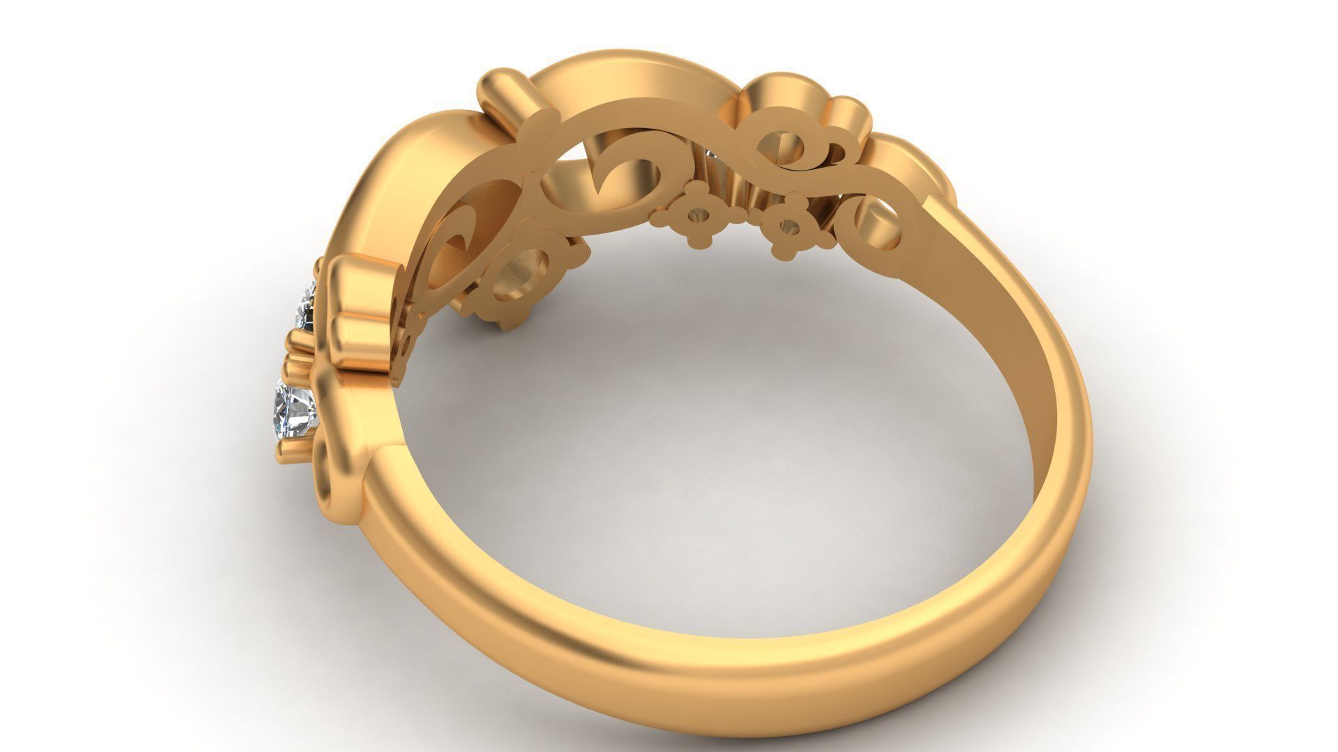 Crown Engagement Diamond Gold Ring 3D print model_7