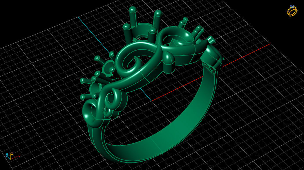 Crown Engagement Diamond Gold Ring 3D print model_9