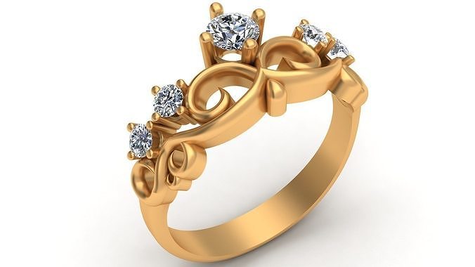 Crown Engagement Diamond Gold Ring 3D print model