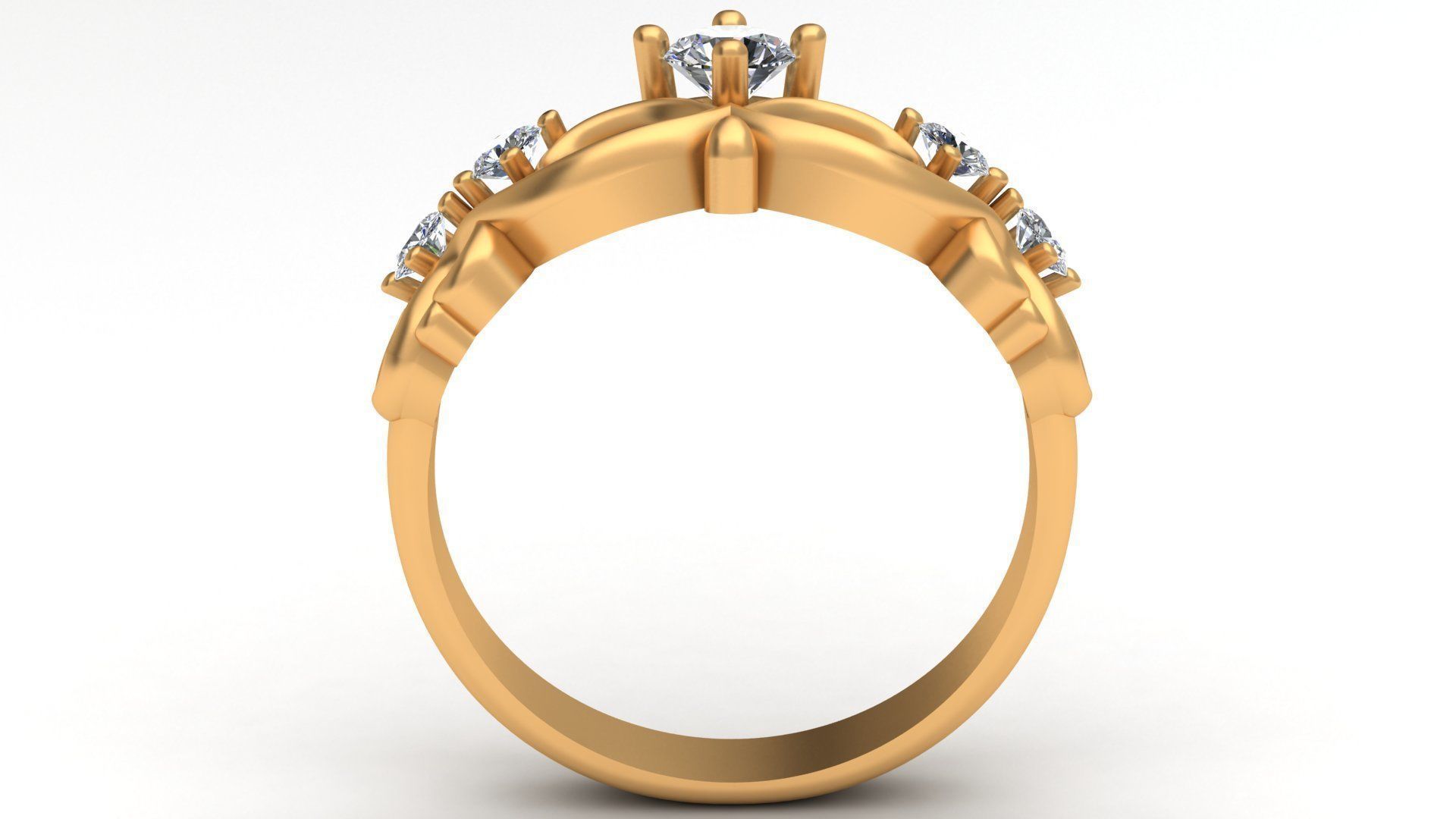 Crown Engagement Diamond Gold Ring 3D print model_2