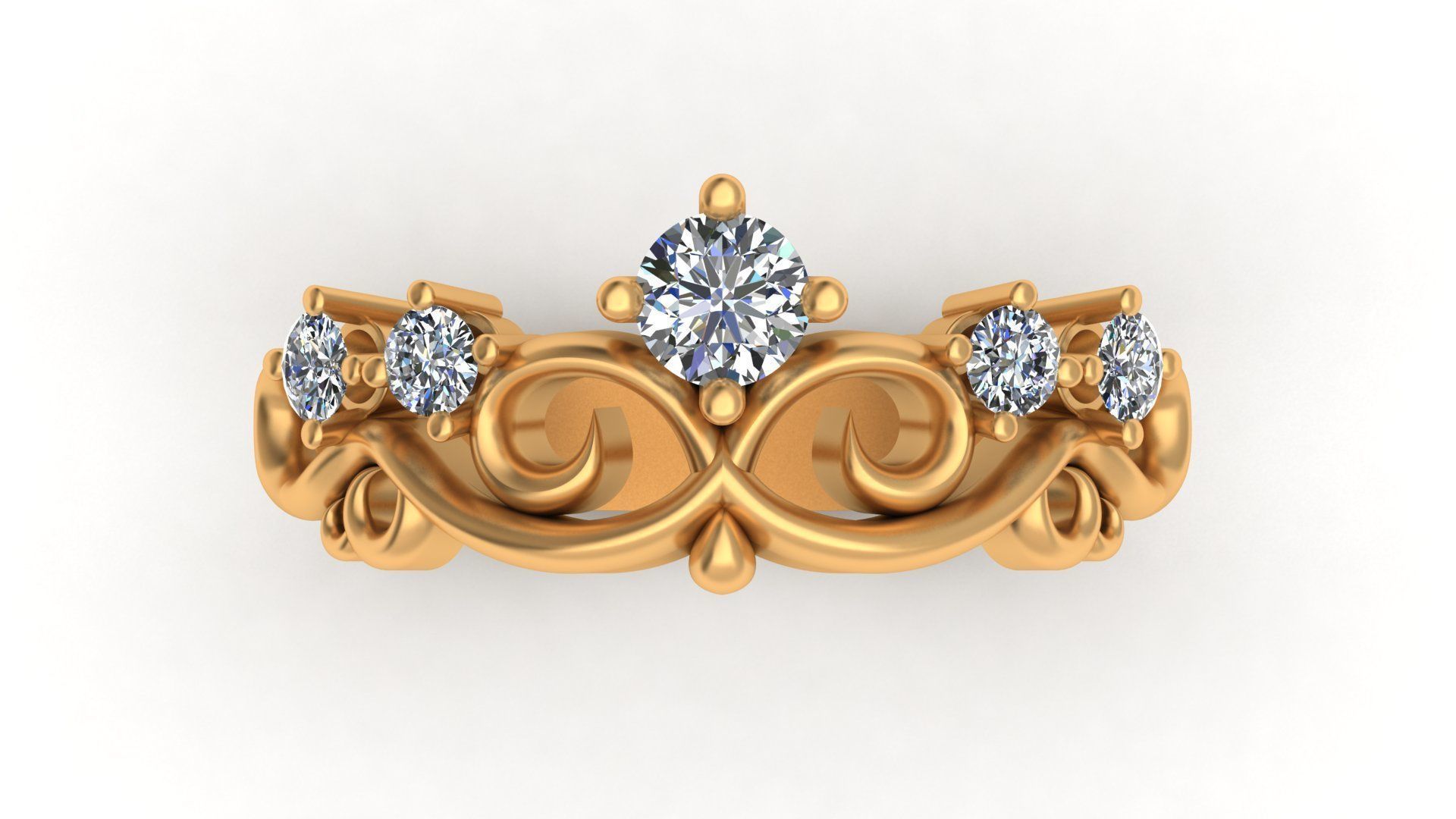 Crown Engagement Diamond Gold Ring 3D print model_3