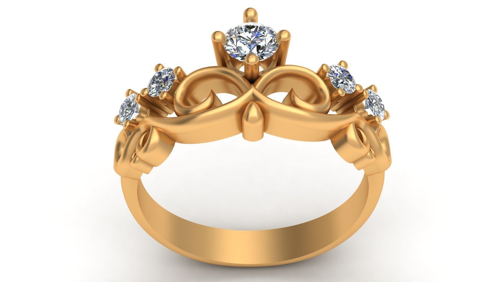 Crown Engagement Diamond Gold Ring 3D print model_1