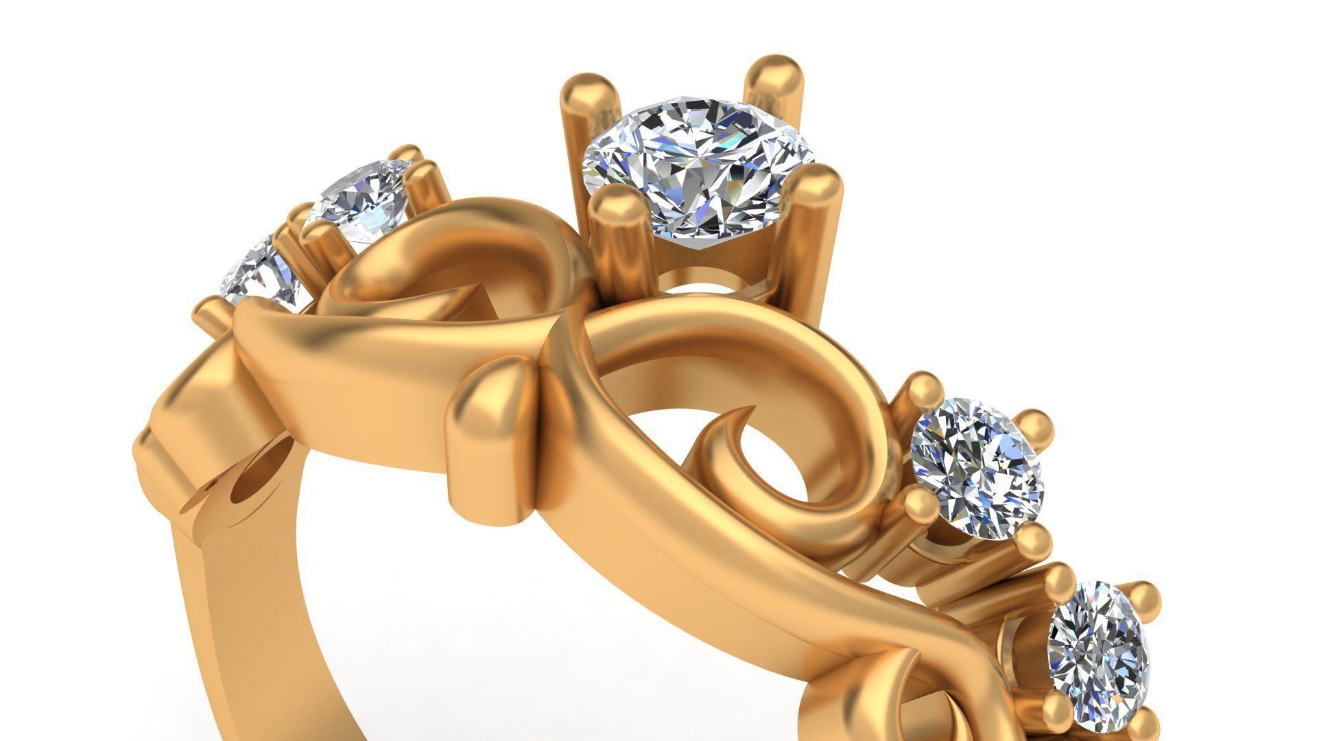 Crown Engagement Diamond Gold Ring 3D print model_6