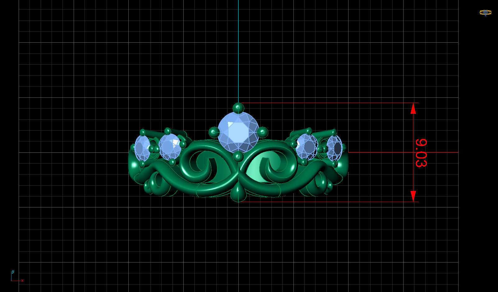 Crown Engagement Diamond Gold Ring 3D print model_11