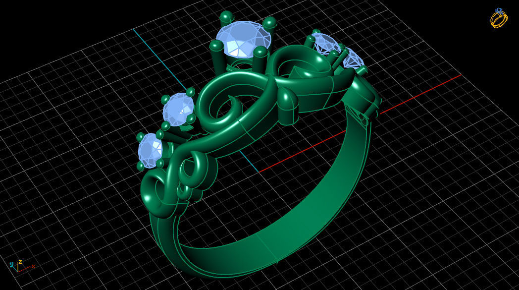 Crown Engagement Diamond Gold Ring 3D print model_8