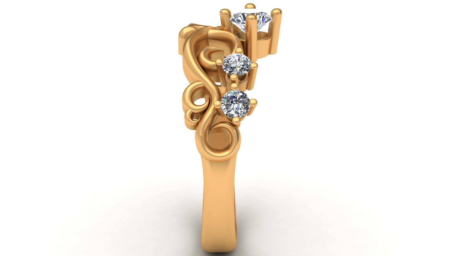 Crown Engagement Diamond Gold Ring 3D print model_4