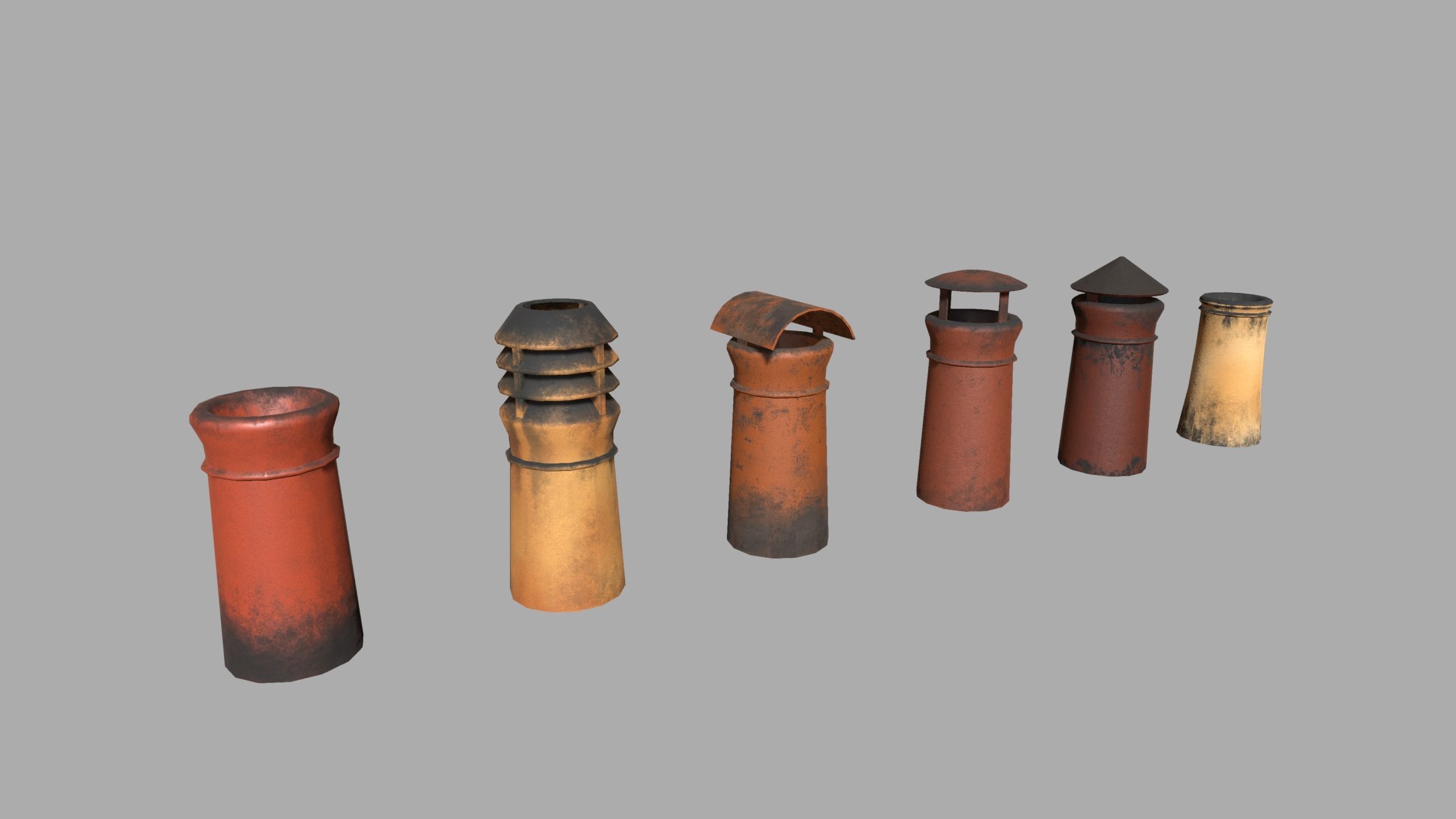 Chimney Pipes Low-poly 3D model_1