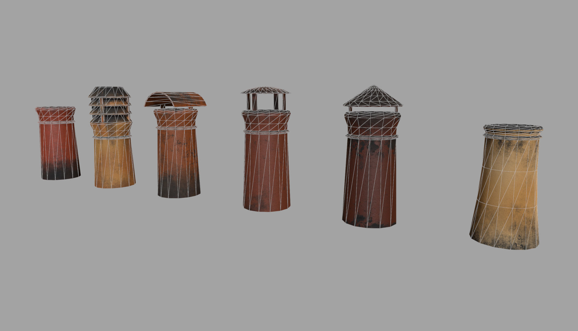 Chimney Pipes Low-poly 3D model_7