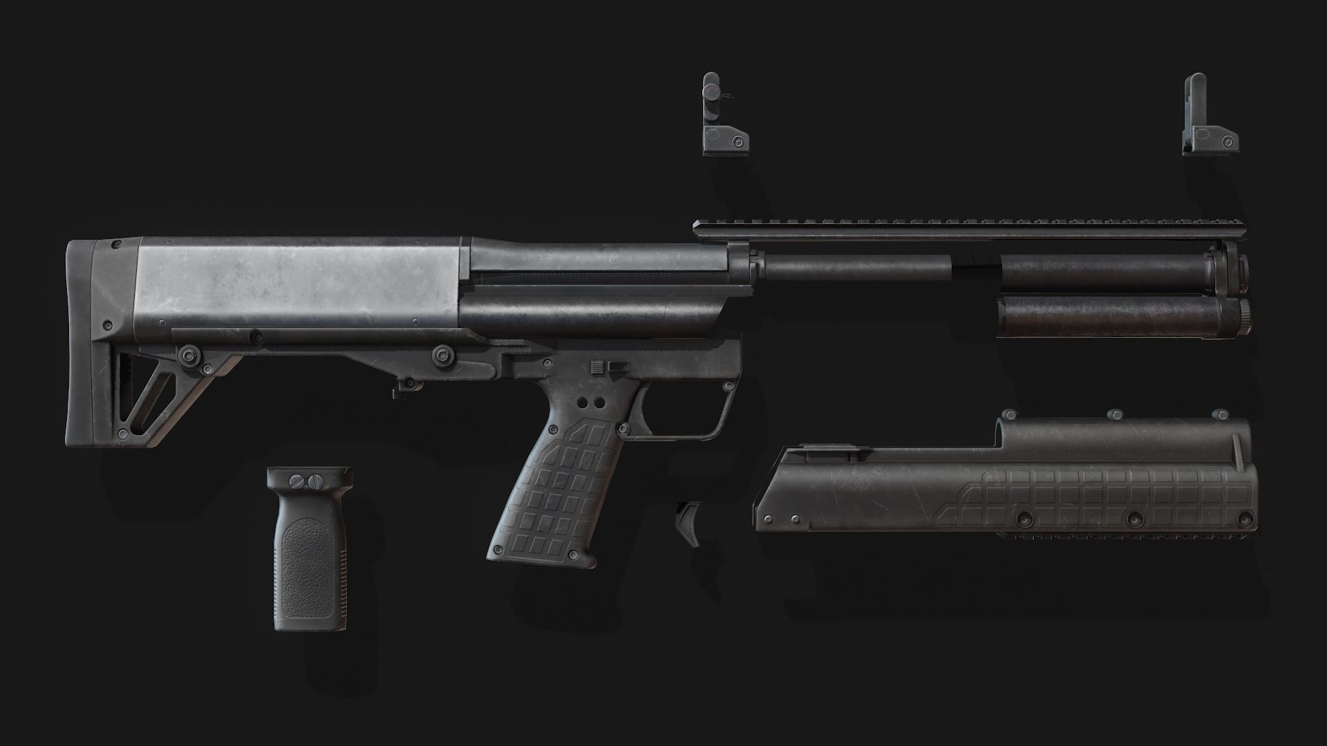 Kel-Tec KSG Shotgun Low-poly 3D model_5