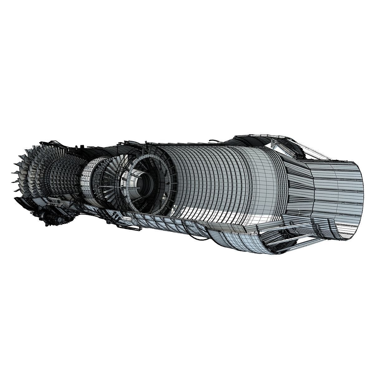 Complete and Sectioned Afterburning Turbofan Engine 3D model_30