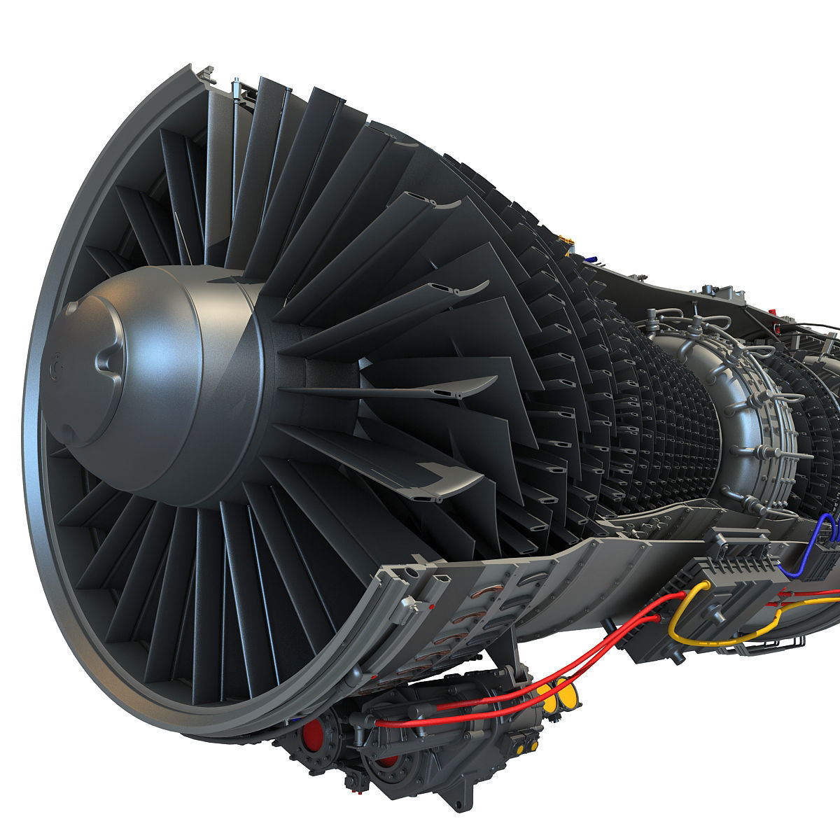 Complete and Sectioned Afterburning Turbofan Engine 3D model_36