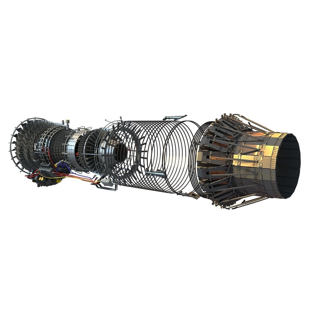 Complete and Sectioned Afterburning Turbofan Engine 3D model_12