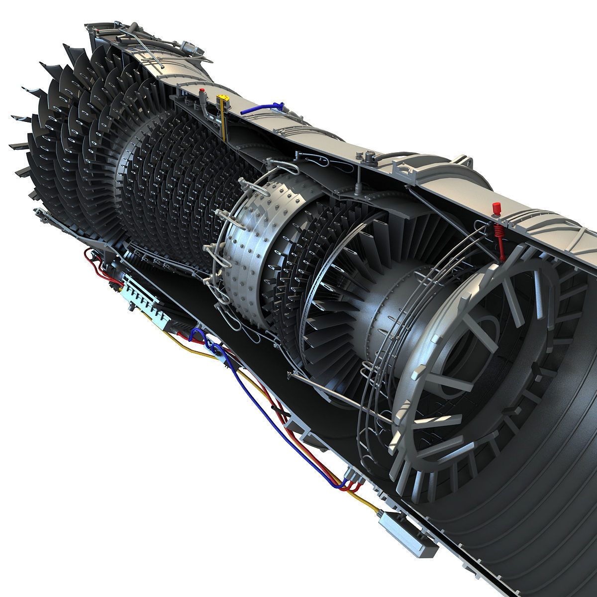 Complete and Sectioned Afterburning Turbofan Engine 3D model_38