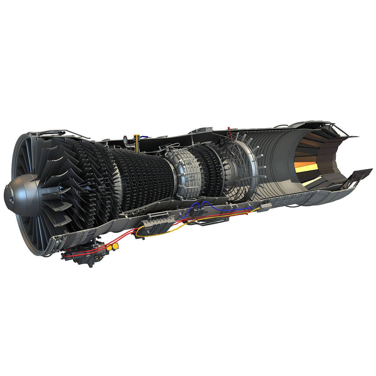 Complete and Sectioned Afterburning Turbofan Engine 3D model_28
