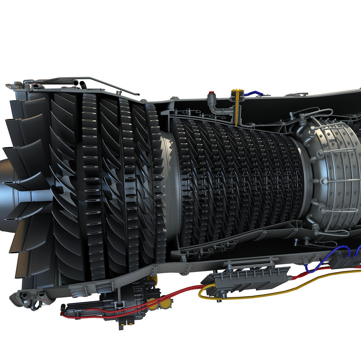 Complete and Sectioned Afterburning Turbofan Engine 3D model_39