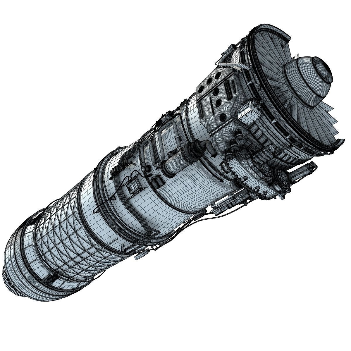 Complete and Sectioned Afterburning Turbofan Engine 3D model_43