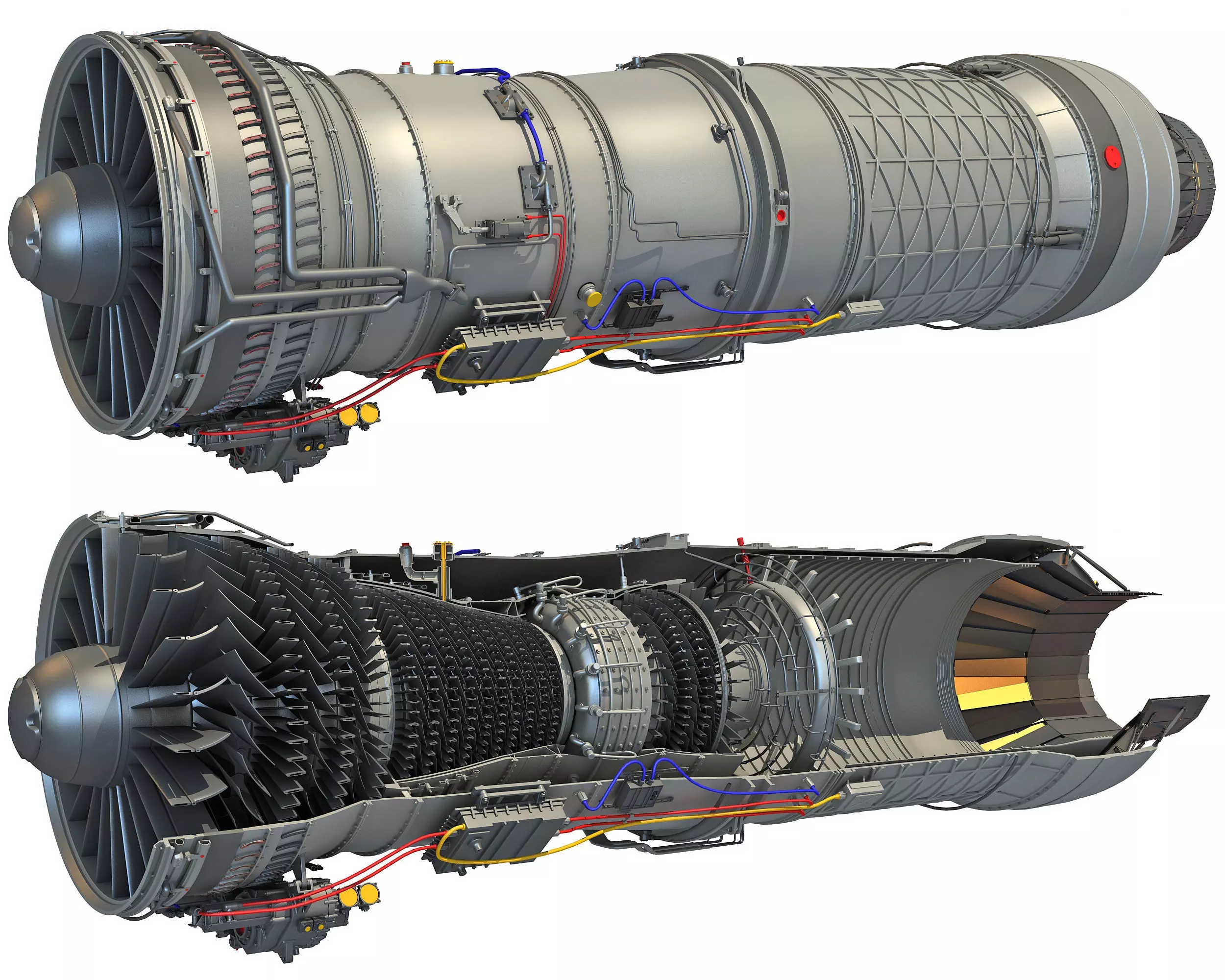 Complete and Sectioned Afterburning Turbofan Engine 3D model_0