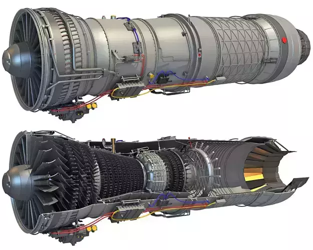 Complete and Sectioned Afterburning Turbofan Engine 3D model