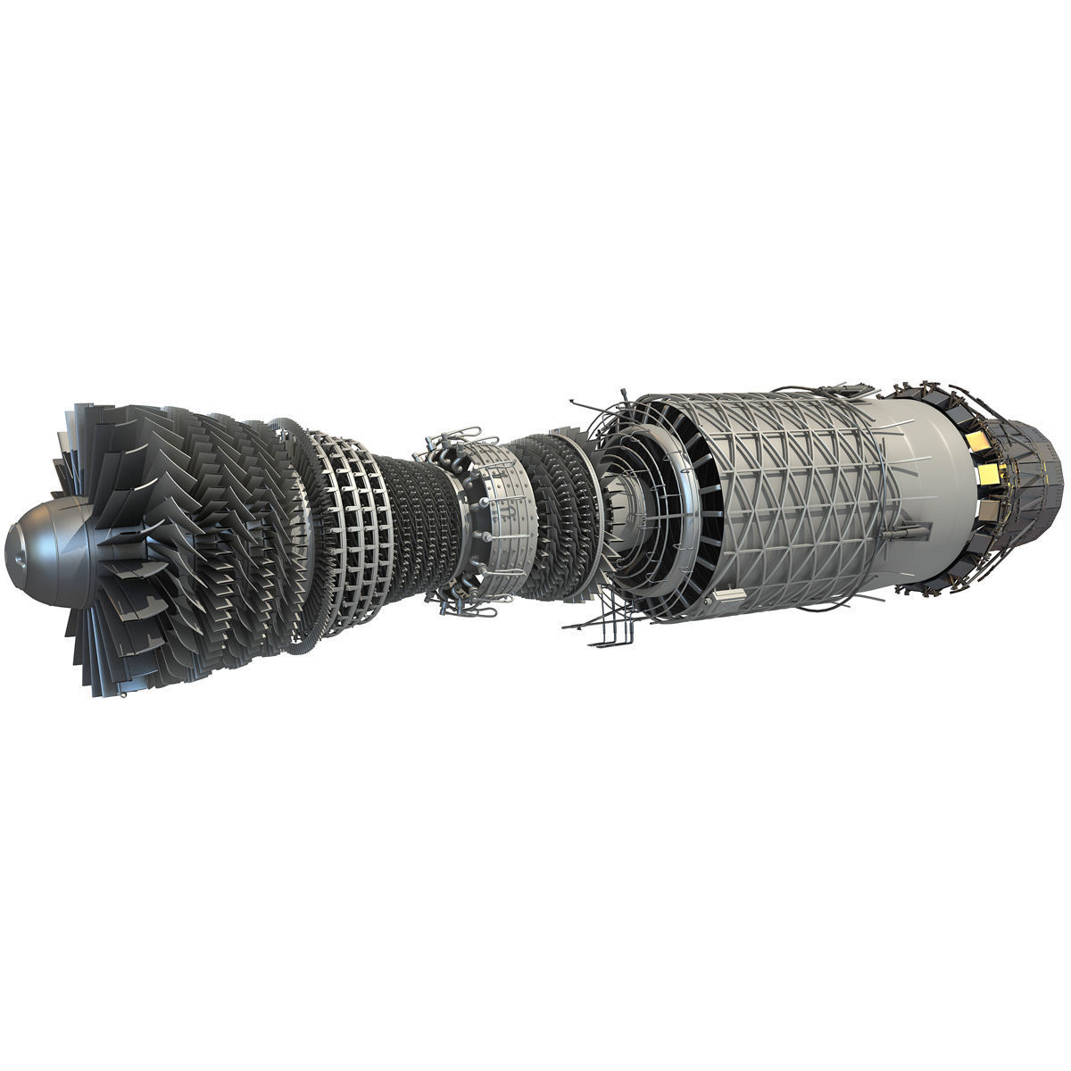 Complete and Sectioned Afterburning Turbofan Engine 3D model_8