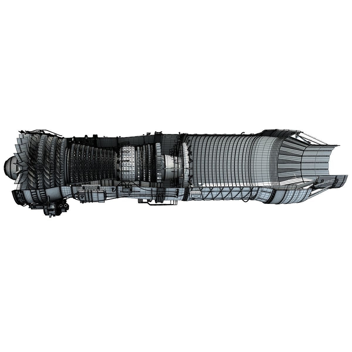 Complete and Sectioned Afterburning Turbofan Engine 3D model_29