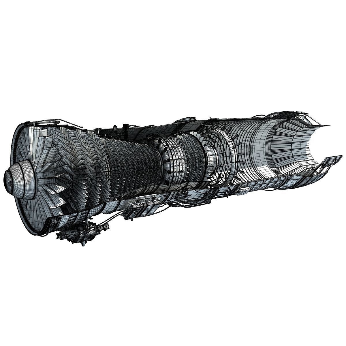 Complete and Sectioned Afterburning Turbofan Engine 3D model_35