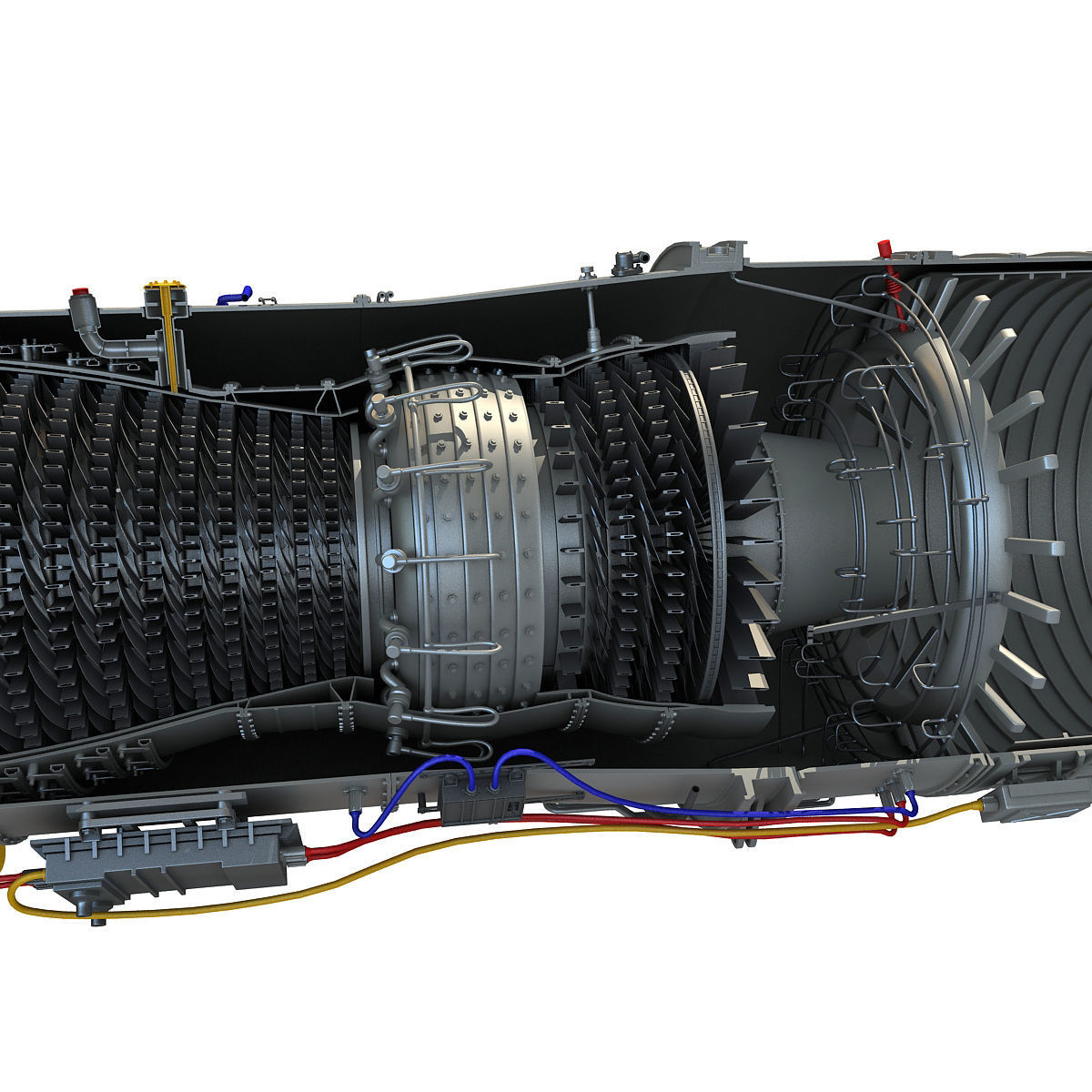 Complete and Sectioned Afterburning Turbofan Engine 3D model_37