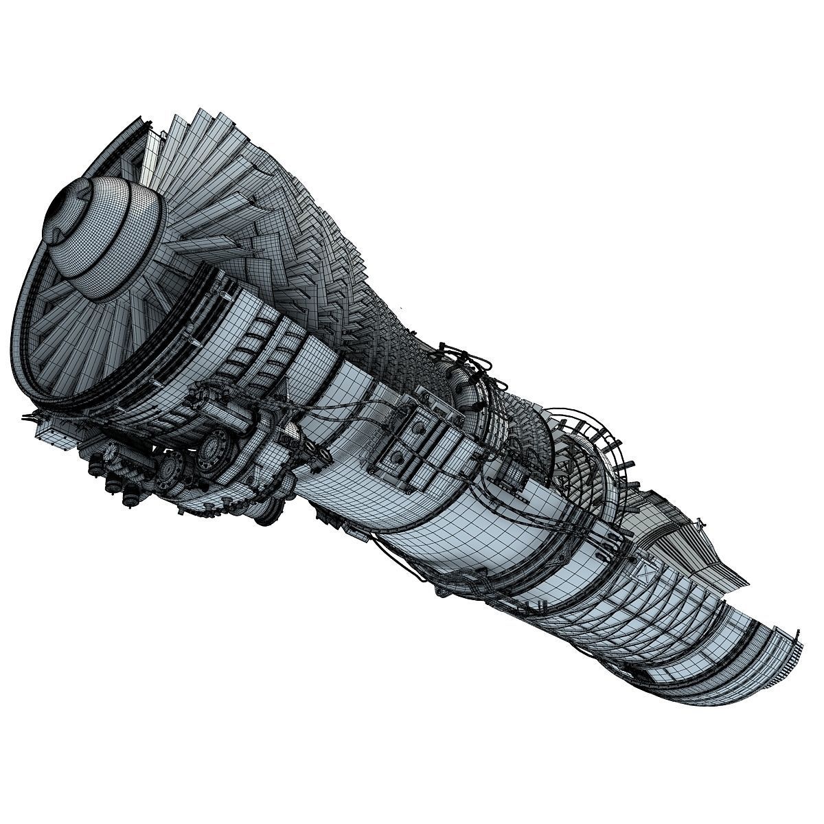 Complete and Sectioned Afterburning Turbofan Engine 3D model_33