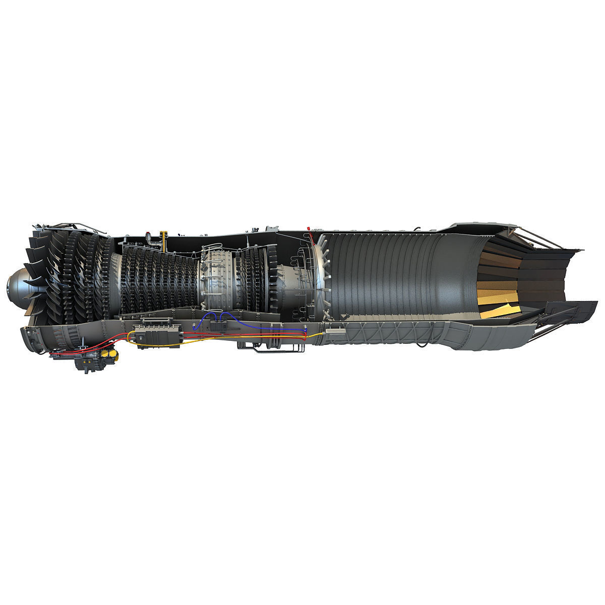 Complete and Sectioned Afterburning Turbofan Engine 3D model_2