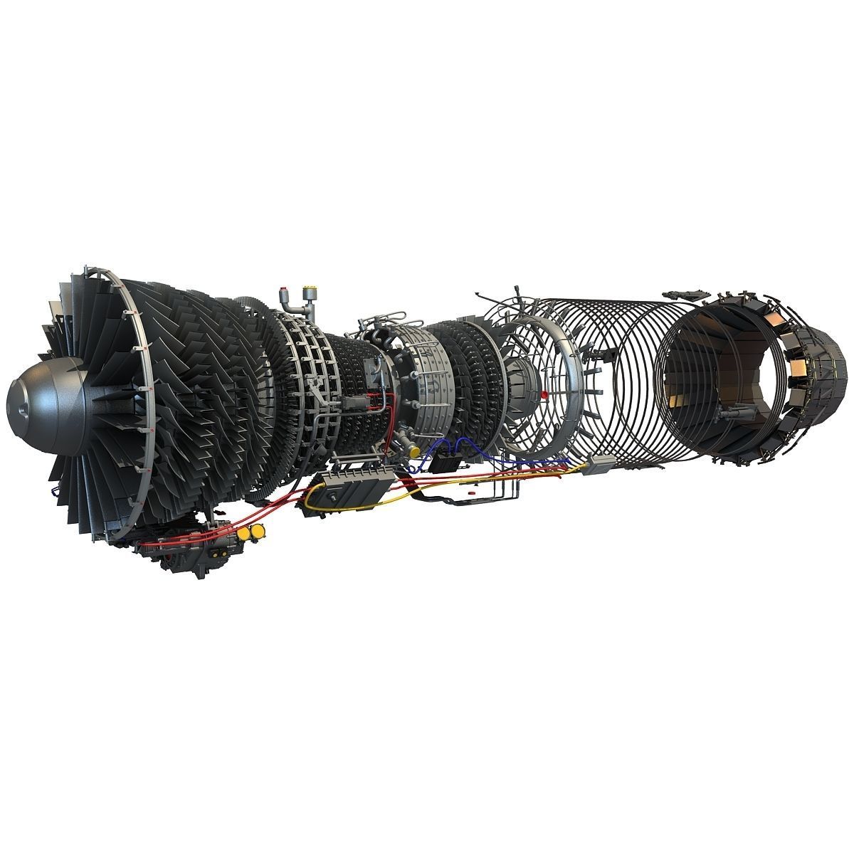 Complete and Sectioned Afterburning Turbofan Engine 3D model_18