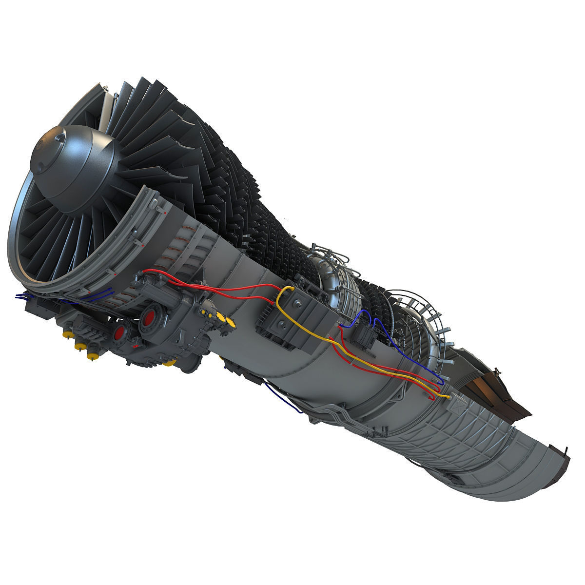 Complete and Sectioned Afterburning Turbofan Engine 3D model_6
