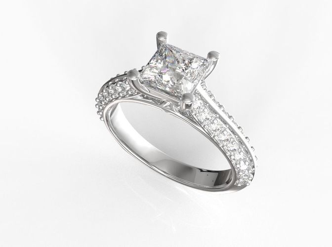 Ring017 princess cut diamond engagement ring 3D print model