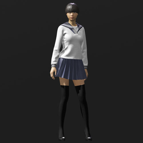 Japanese Girl cosplay school uniform 3D model