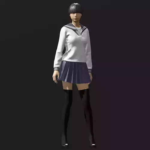 Japanese Girl cosplay school uniform 3D model