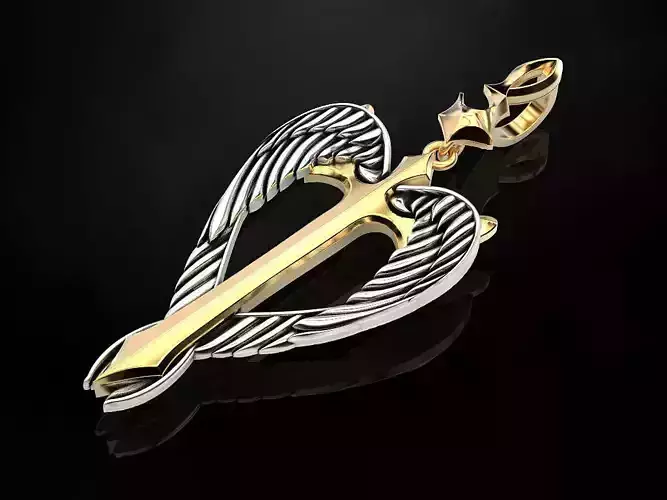 Pendant wings cross sword