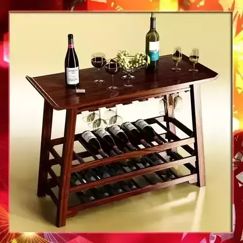 Wine Rack Table Bottles Cups and Grapes
