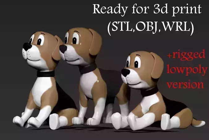 Dog toon 3 poses 3D print model