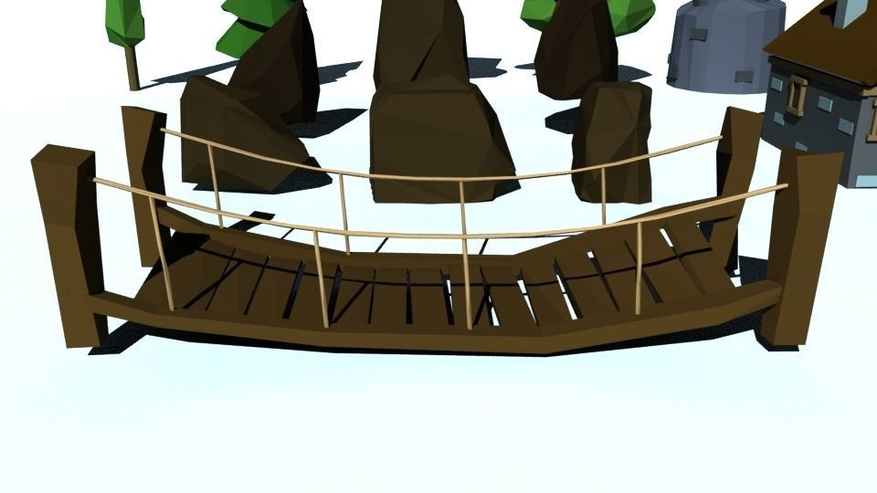 Low Poly Forest tower and house Low-poly 3D model_6