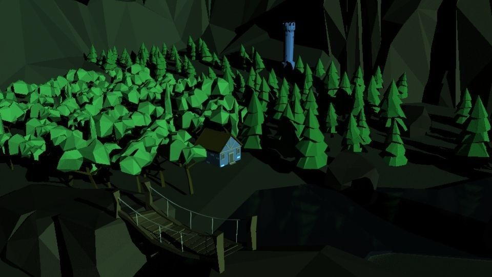 Low Poly Forest tower and house Low-poly 3D model_9