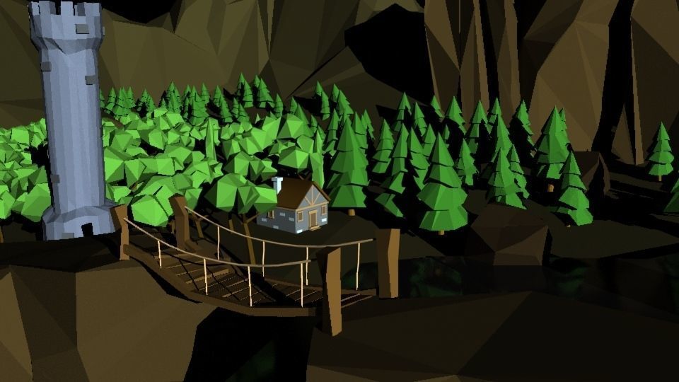 Low Poly Forest tower and house Low-poly 3D model_11