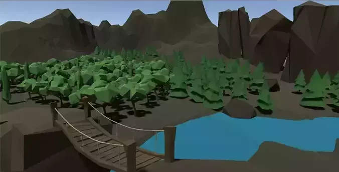 Low Poly Forest tower and house