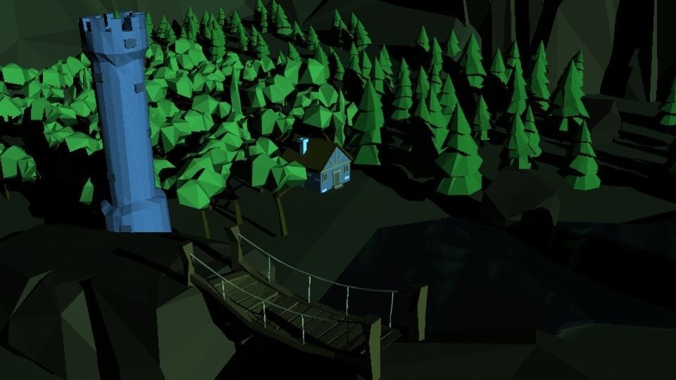 Low Poly Forest tower and house Low-poly 3D model_10