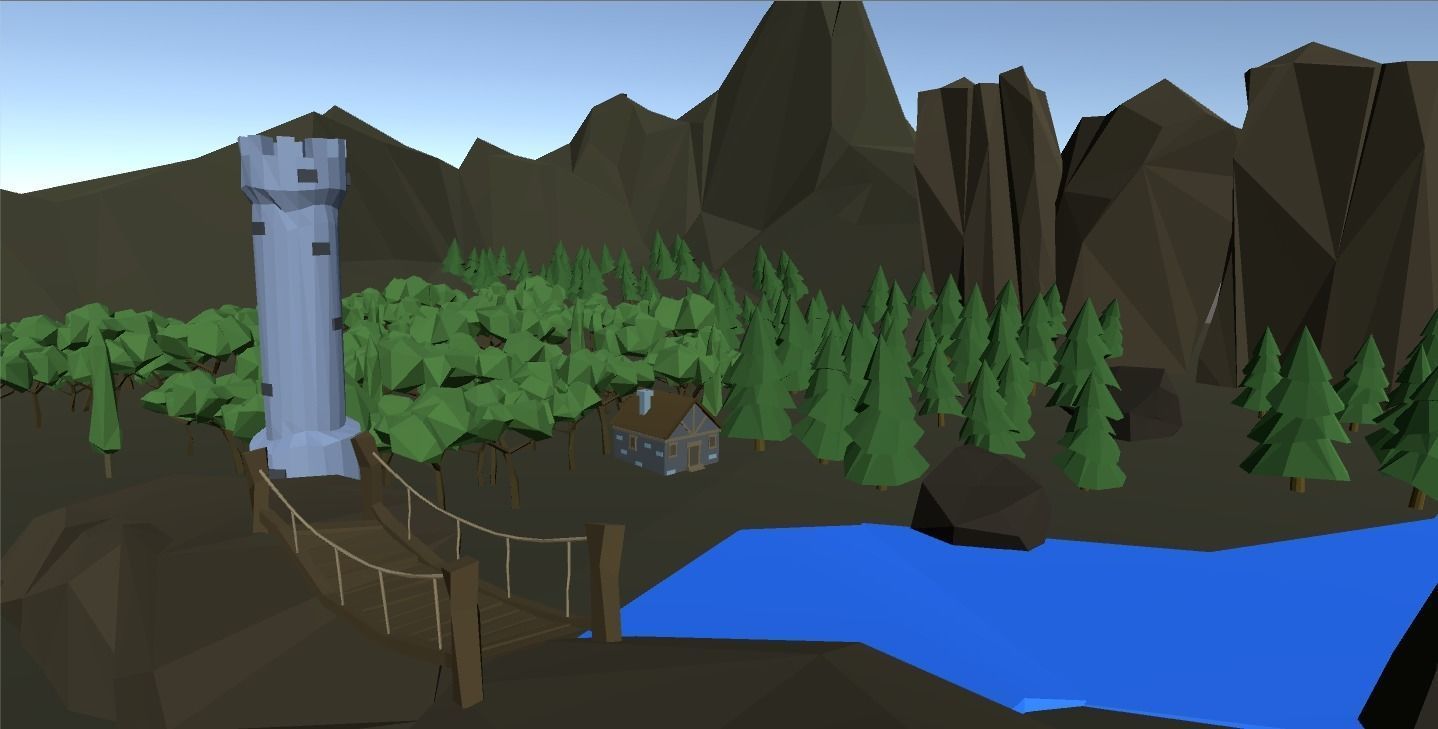 Low Poly Forest tower and house Low-poly 3D model_13