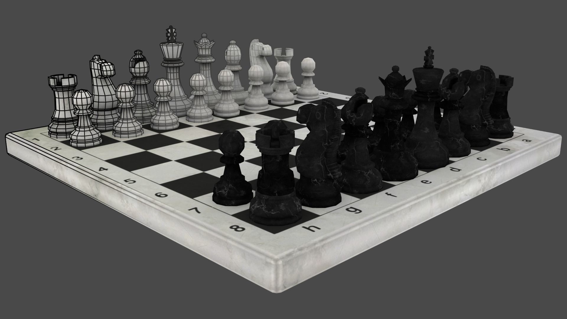 Chess board with pieces Free low-poly 3D model_2