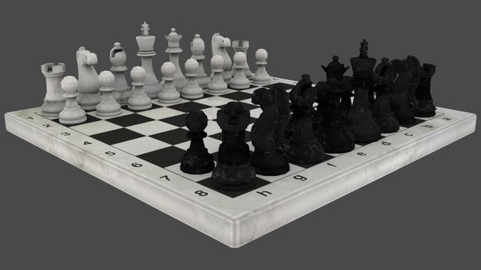 Chess board with pieces Free low-poly 3D model