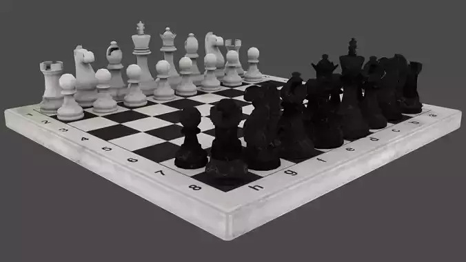 Chess board with pieces Free low-poly 3D model